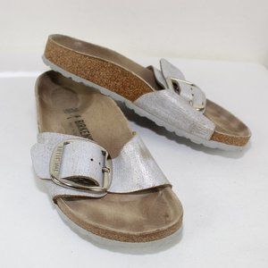 BIRKENSTOCK Arizona Silver Vintage Style Leather Buckle Sandals Sz Eu 38/ US 7
